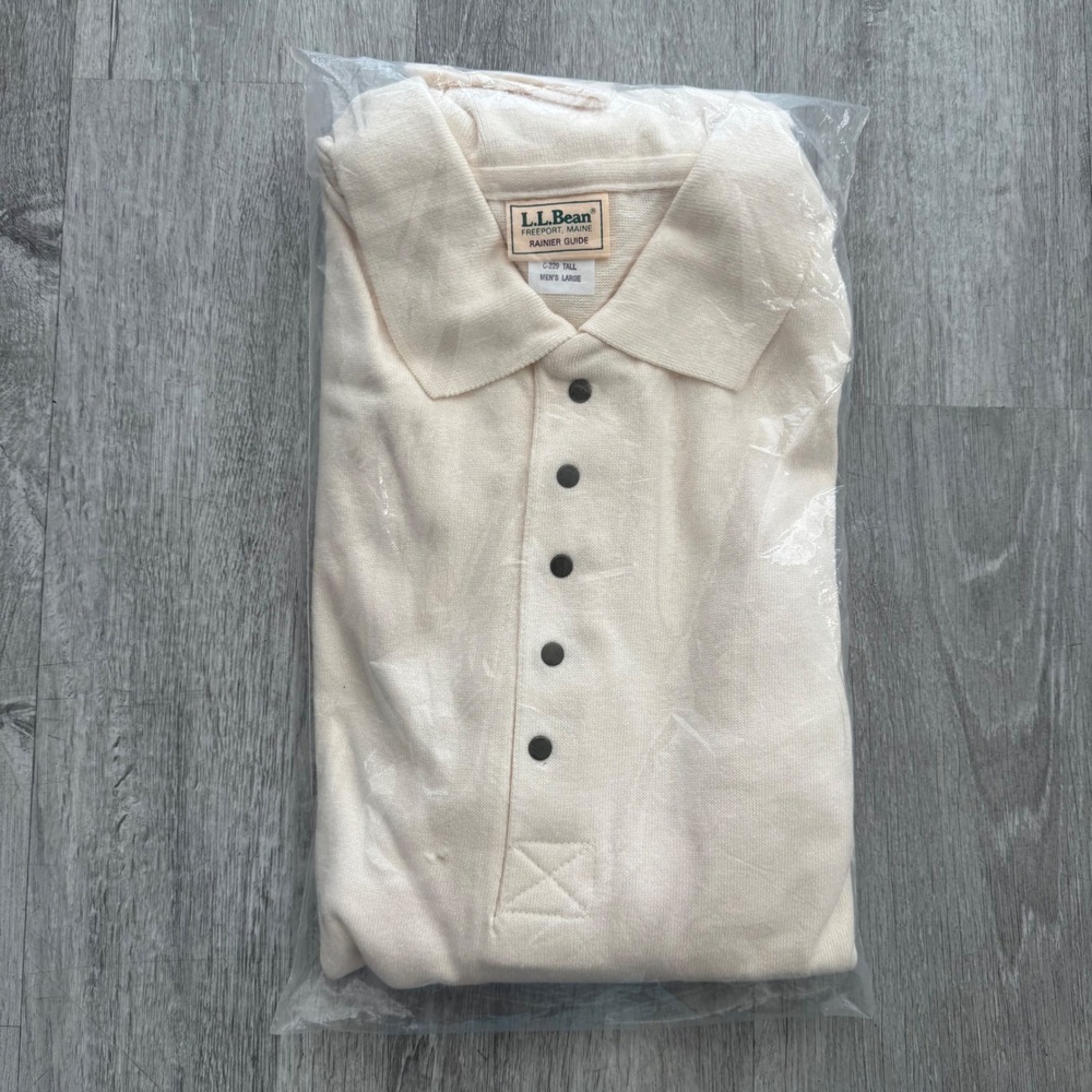 LL Bean Rainier Guide Sweater Polo Mens Large Tall Cream Long Sleeve Knit C-229